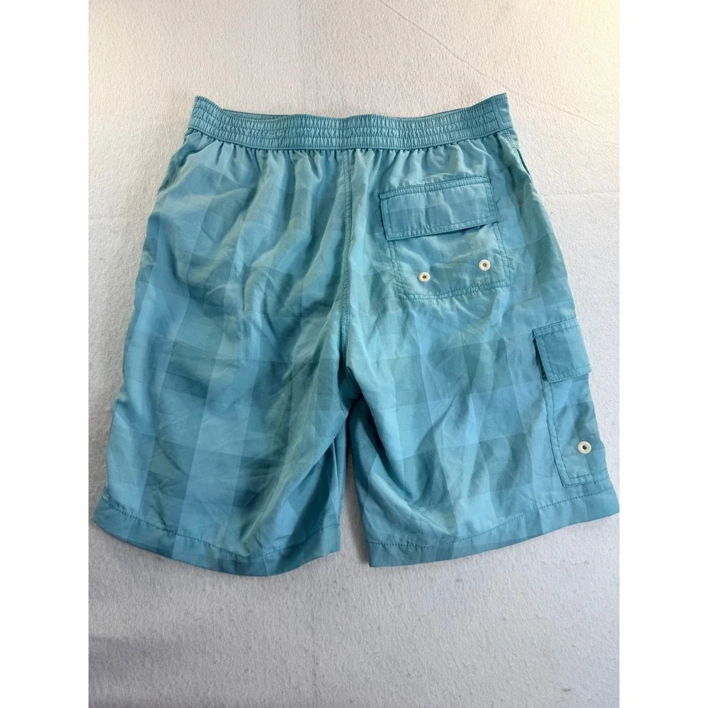 Tommy Bahama Mens Blue Tonal Checkered Cargo Swim Trunks Board Shorts Sz M